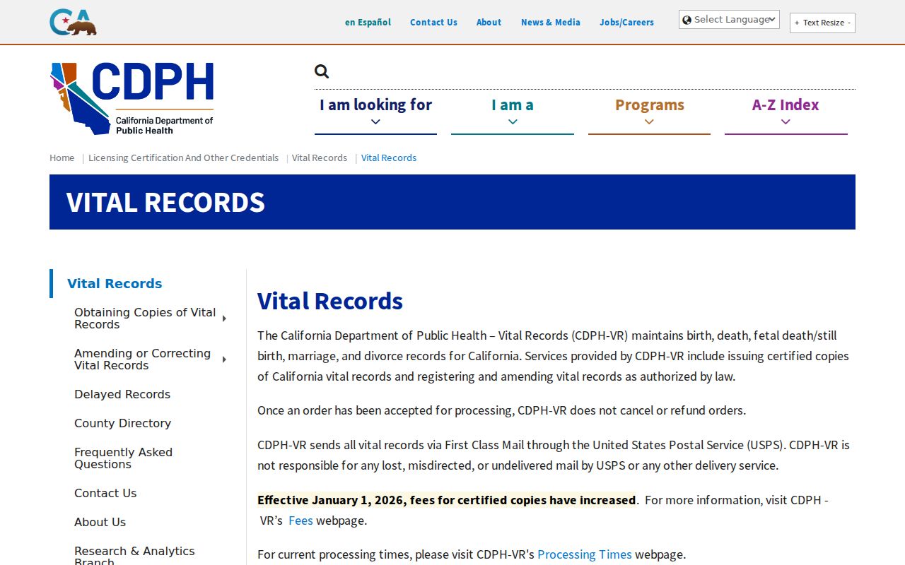 Walnut Creek previous residents California vital records access
