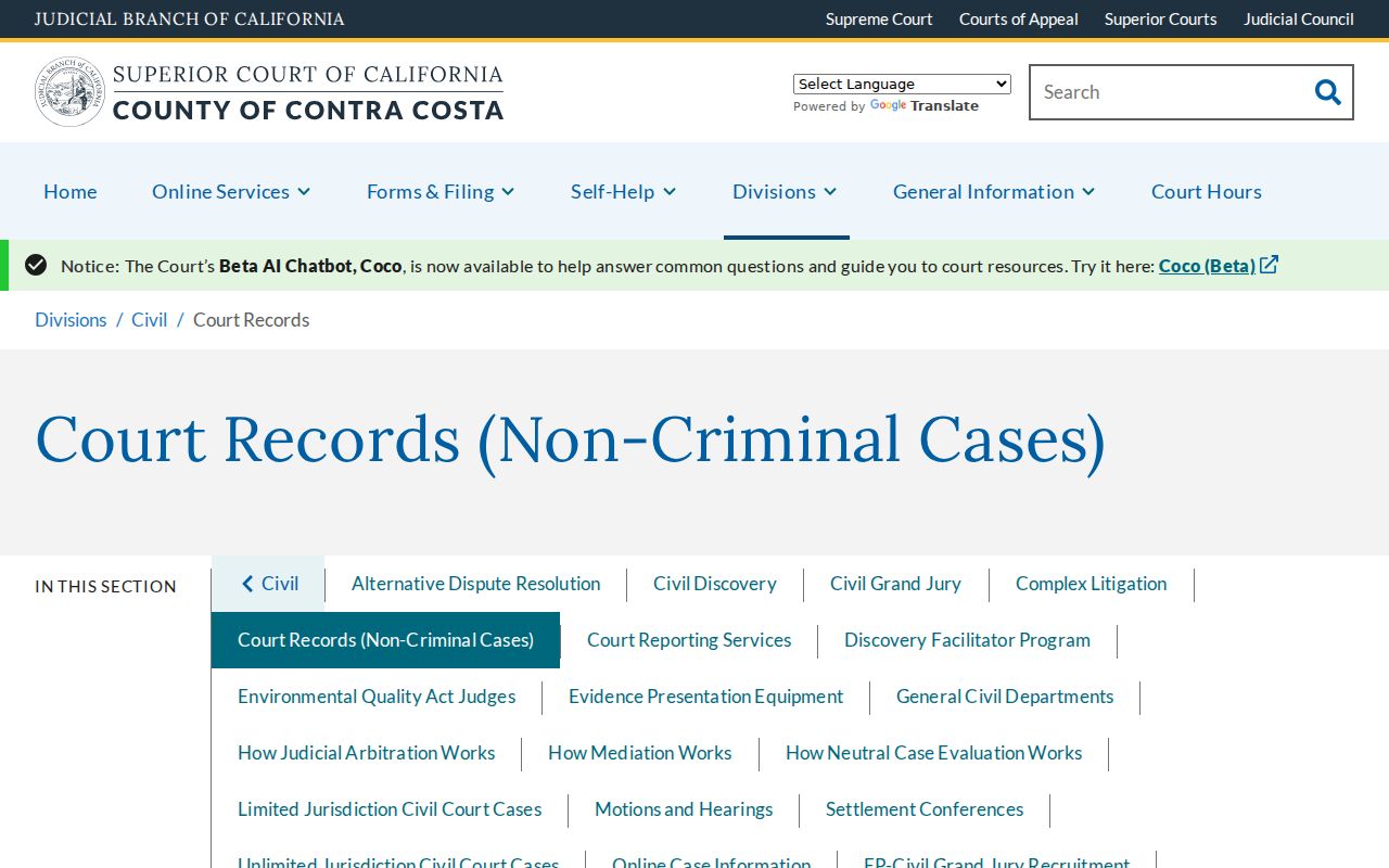 Walnut Creek resident lookup civil online case information